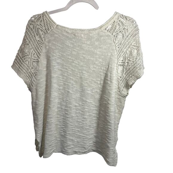 Short Sleeve Crochet Knit Top SZ S Cream Lightweight Pullover Boho Summer Casual - Picture 2 of 6